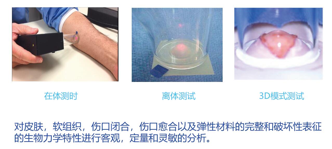 皮膚，軟組織，傷口閉合，傷口愈合以及彈性材料的完整和破壞性表征的生物力學特性進行客觀，定量和靈敏的分析